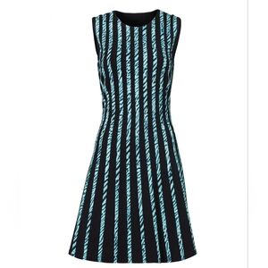BCBG MaxAzria Aqua Stripe Overlay Fit And Flare Dress